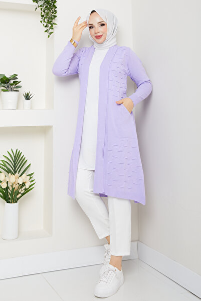 Pamuk Butik Kadın Cepli Salaş Hırka Lila