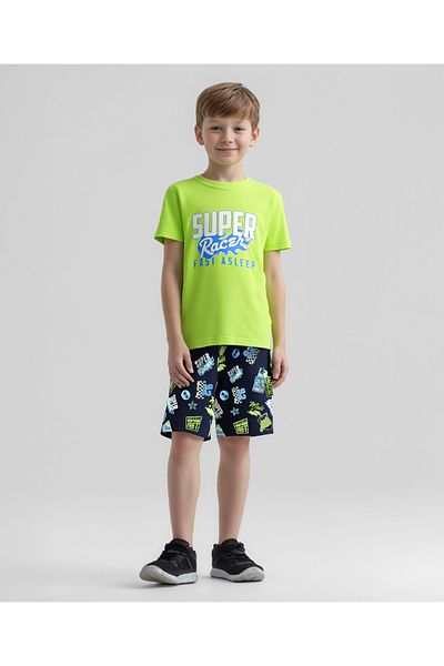Pine kids Single Jersey Knit Half Sleeves Shorts Night Suit - Lime Green & Black