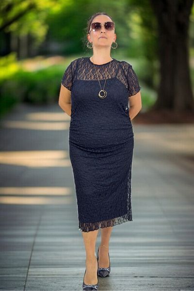 yagmurberen Lined Lycra Draped Plus Size Lace Dress