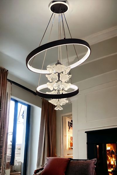 KARAZ Modern two-tiered black chandelier