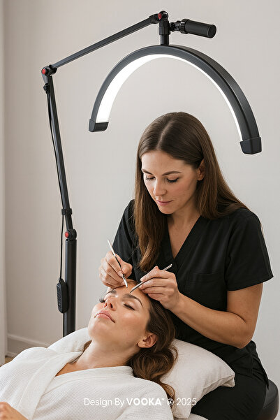 VOOKA Profesyonel LED Yarım Ay Güzellik Lambası ,3200–5600K–Kirpik,Microblading,Dövme,Manikür 2000 Lümen