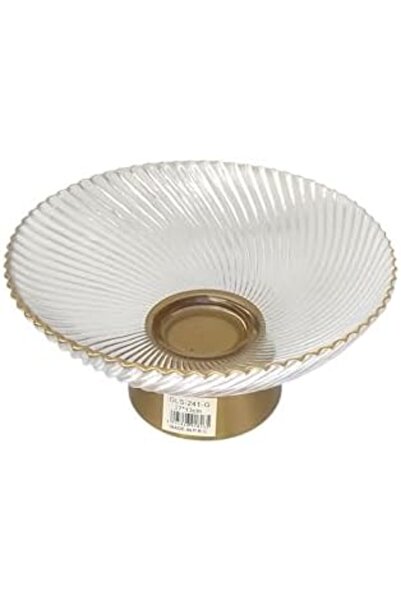 SUKILO Decorative Glass Fruit Bowl with Gold Base, Swirl Pattern, 27 * 13cm