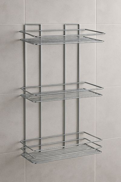 MultiStore Adhesive Bathroom Organizer Shampoo Dispenser Soap Holder Lifetime Stainless 3-Piece Bathroom Shower Hanger Rack Chrome