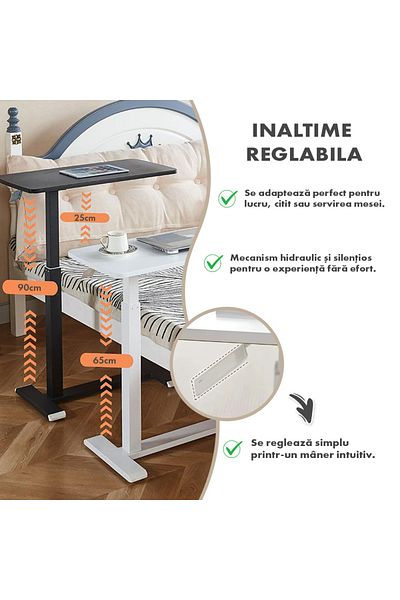 Onuvio Adjustable Laptop Table with Wheels – Height (65-90 cm), MDF Top 68x36 cm, Onuvio® - White