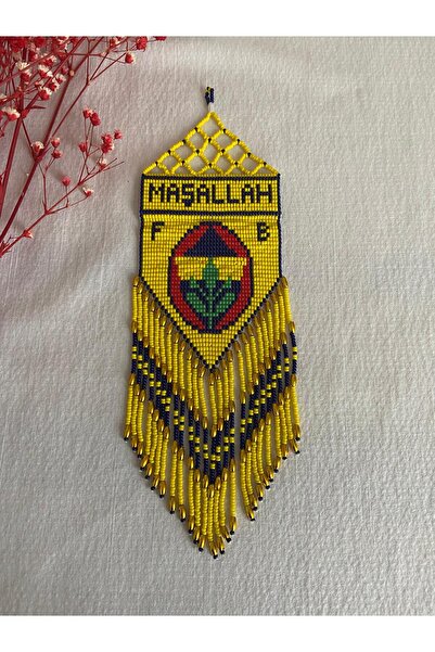 Handmade KUM BONCUK EL İŞİ SARI LACİVERT ARABA AKSESUARI