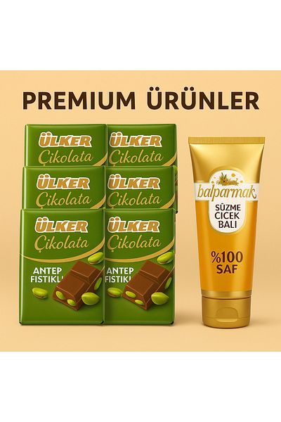 Ülker Balparmak Tube Honey 90g + Square Chocolate Pistachio 65g X 6 Pieces 480g Gift Set