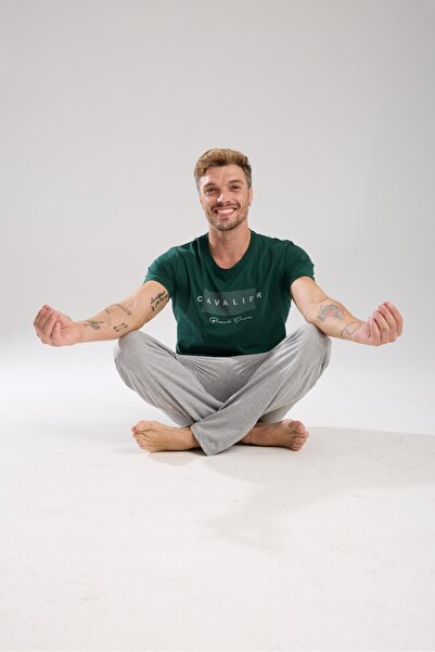 Akbeniz Ανδρικό σετ πιτζάμες με κοντομάνικο πράσινο χρώμα