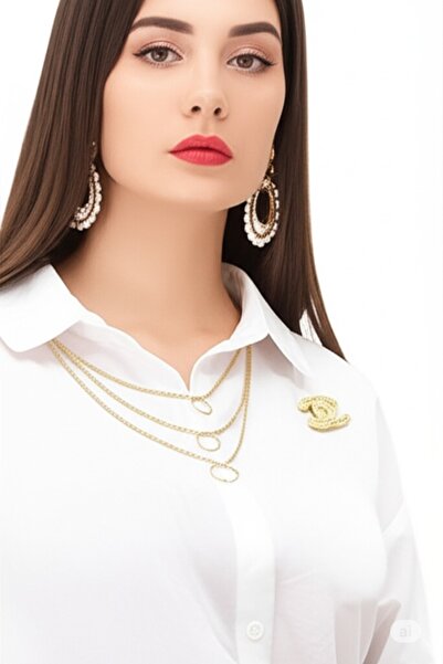 Oppland Women's Hijab Suit Cotton Linen Fabric Necklace Shirt Skirt Oversize Opktt25Srnmod44