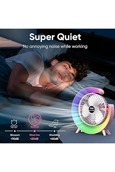 SUKILO Portable Rechargeable Mini Desk Fan with Colorful LED Light, 3 Speed Modes, USB Charging, and 4 Hour