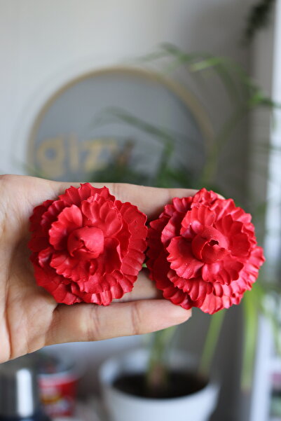 Gizy Store Polymer Clay Red Rose Earrings, Engagement Accessory, Bridal Accessory, Henna Night Earrings, Red Flower Earrings