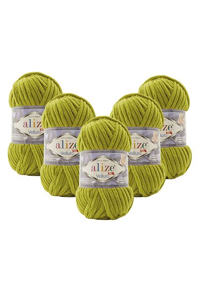 Alize 5 bucăți Velluto catifea fire de tricotat manual 11 verde fistic