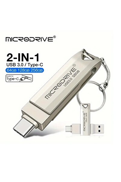 MicroDrive 2 in 1 High Speed 3 USB 3.0 Metal Flash Drive, Keychain Design, Dual USB & Type-C