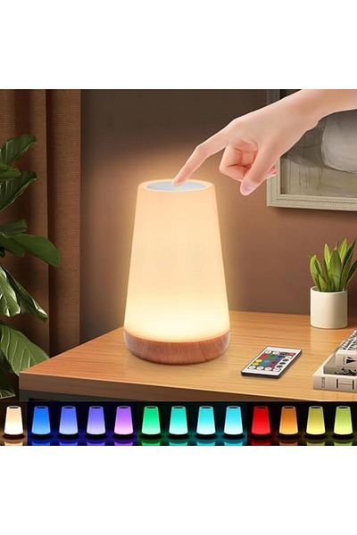 SUKILO LED Bedside Lamp with Remote Control, Touch Dimmable Night Light, USB Rechargeable, 13 Colors