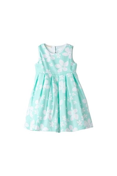 Sarabanda - Elegant cotton dress with floral print for girls, White, Green, 110 cm
