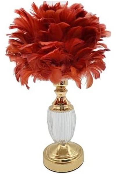 SUKILO Modern Feather LED Bedside Lamp – Shade Dimmable Night Table Lamp