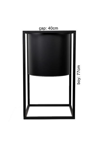 Fidanburada Siyah Ayaklı Siyah Metal Saksı 40cm