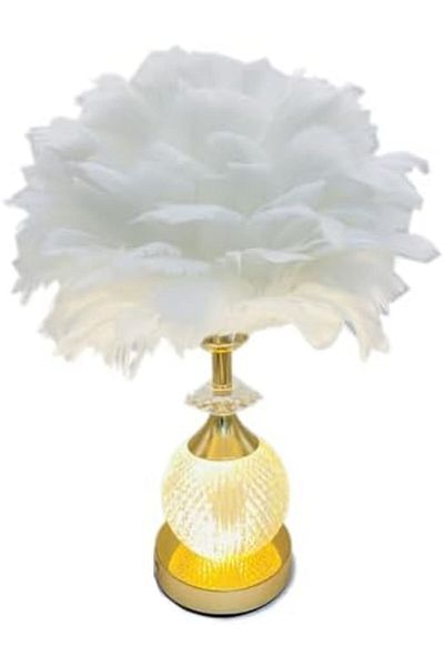 SUKILO Modern Feather LED Bedside Lamp – Shade Dimmable Night Table Lamp -Soft Glow Dandelion Nigh