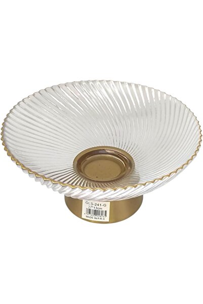 SUKILO Decorative Glass Fruit Bowl with Gold Base, Swirl Pattern, 27 * 13cm