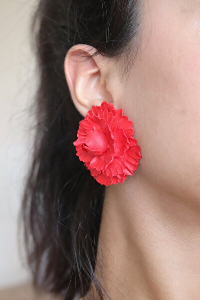 Gizy Store Polymer Clay Red Rose Earrings, Engagement Accessory, Bridal Accessory, Henna Night Earrings, Red Flower Earrings