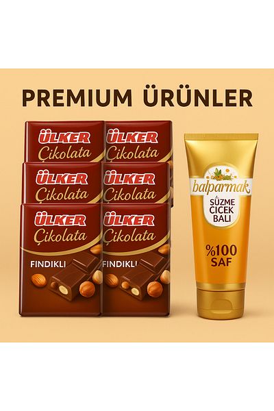Ülker Balparmak Tube Honey 90g + Square Chocolate Hazelnut 60g X 6 Pieces Total 450g Taste Package