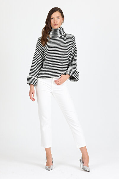 Rodi Women's Degaje Collar Striped Knitwear Blouse 014