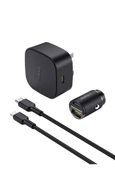 AUKEY Kit On The GO BundleII PD Charger 20W With MFI USBC To Lightning Cable And PD 30W Car Charger Black