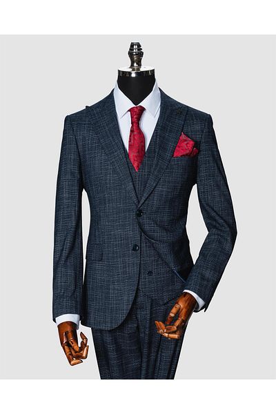 echol Ech. 2351-2750 Pointed Collar Plaid Vest Suit
