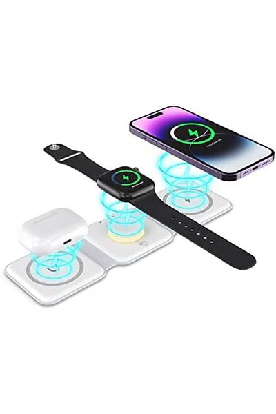 SUKILO 3-in-1 Wireless Charger with Night Light, Fast Foldable Charging Station for iPhone 14/13/12/