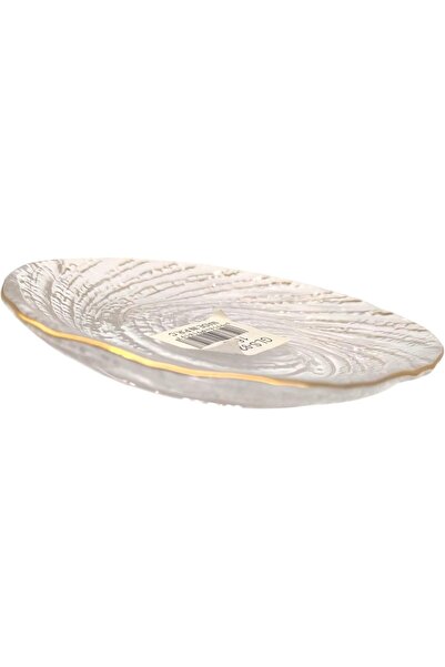 SUKILO Glass Dinner Plate with Swirl Pattern, Clear with Gold Trim, 16 cm