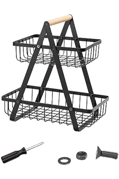 SUKILO سلة فاكهة قابلة للإزالة من طبقتين - حامل فاكهة معدني عصري مع سلال قابل...