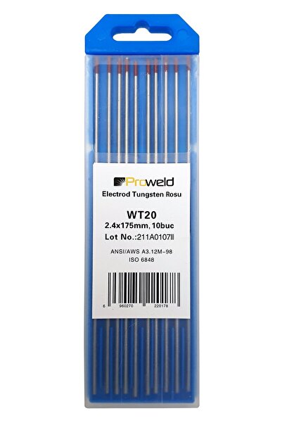 Proweld Red tungsten electrodes, WT20 2.4x175mm, 10pcs