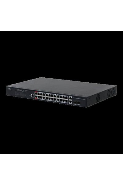 DAHUA managed switch 26 porturi, 24 porturi POE, Interfata:24 x 10/100/1000 Mbps, 2 x 2 gigabit