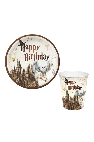 aşkın concept Harry Potter Themed Cardboard Plate and Cup Set for 8 People (Total 16 Pieces)