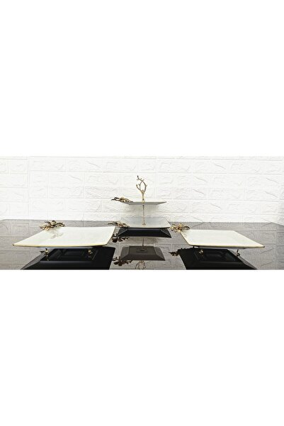 atabey home Porcelain 3 Piece Presentation Plate & Cookie Plate & Footed Presentation Plate Daisy Black Cast
