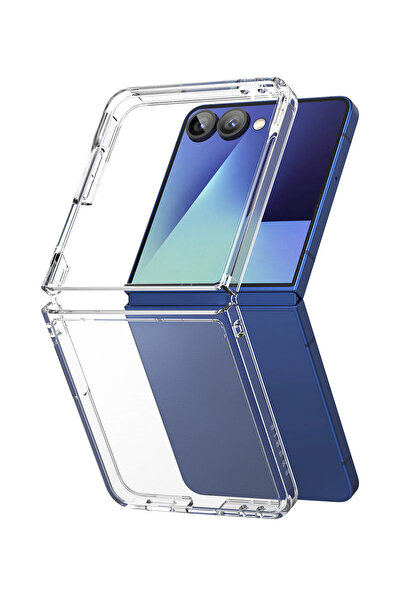 bbtech Samsung Galaxy Z Flip 7 ile Uyumlu Sararmaz Şeffaf Telefon Kılıfı SERT PC