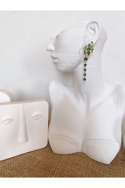 LilacAccessories Zarif Yeşil Taşlı 3lü Küpe