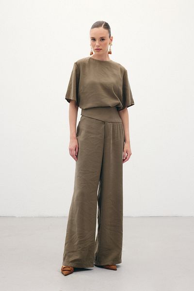 Sateen Belt Detailed Modal Trousers - Khaki