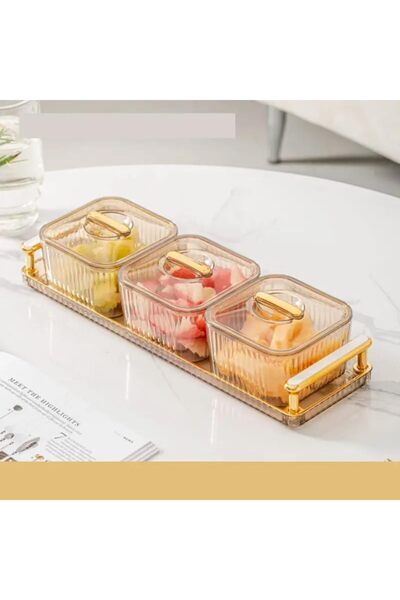 Tradeo صينية تقديم الوجبات الخفيفة مع غطاء، أطباق تقديم مقسمة، مجموعة حاوية ت...