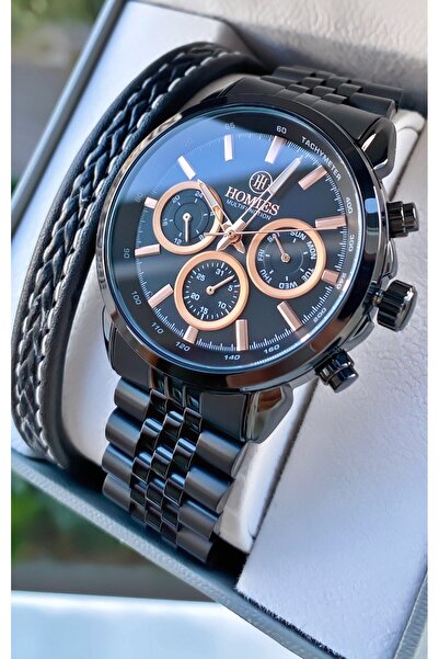 Homies Black Case Men's Wrist Watch with Leather Bracelet – Calendar, Water R...