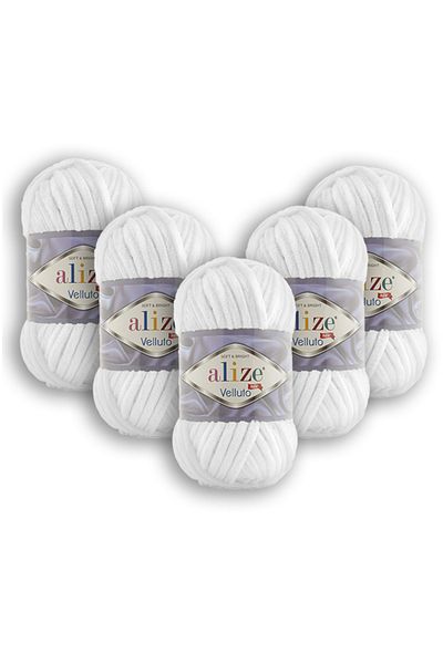 Alize 5 Pieces Velluto Velvet Hand Knitting Yarn 55 White