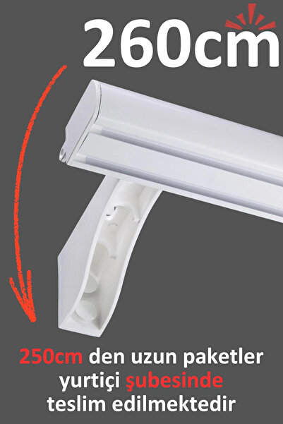 İzen Dekoratif İki Kanallı 260cm Beyaz Alüminyum Ray Takımı (43mm) İkili Korn...