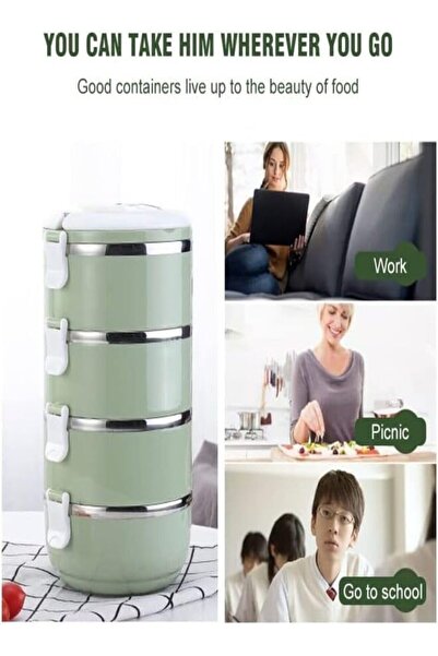 SUKILO Microwave Stainless Steel Thermal Lunch Box, 4-Layer Food Storage Container with Leakproof De