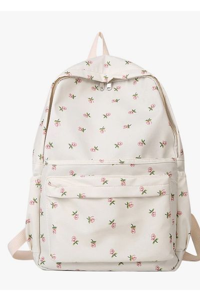 UYGUN ELEKTRONİK Korean Style Multi-Compartment School Backpack Floral Kawai Cream Canvas Water-Proof Primary School Junior High School Bag
