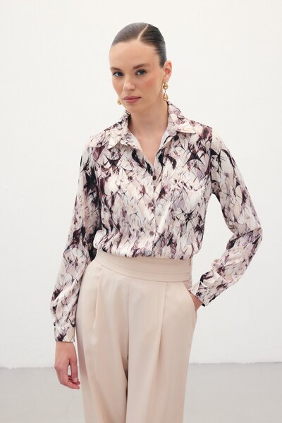 Sateen Classic Patterned Shirt - Brown