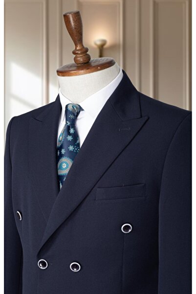 Salihtarzz Takım Elbise Kruvaze SlimFit Lacivert SD42193