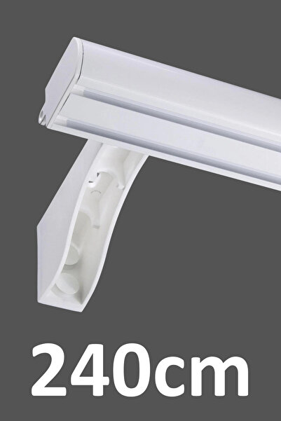 İzen Dekoratif İki Kanallı 240cm Beyaz Alüminyum Ray Takımı (43mm) İkili Korn...