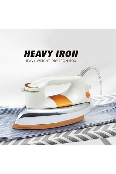 SUKILO Heavy Weight Dry Iron 1200W - 2.5 Kg Gold Teflon Base Plate, White Color, Powerful Dry Iron f