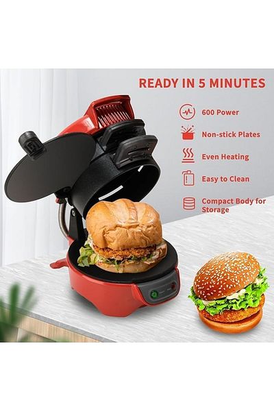 SUKILO Sandwich Toaster and Burger Maker with Egg Rings and Timer, Non-Stick Ceramic Plates, Easy Cl