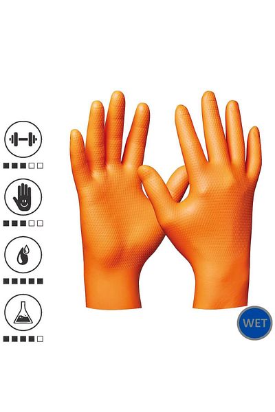 GEBOL 709669, Set 50 de manusi de protectie Orange Nitril Ultra Grip, din nitril, uz profesiona