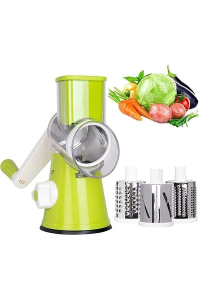 SUKILO Rotary Vegetable Grater and Slicer – Manual Drum Cutter with Handle, Stainless Steel Blades